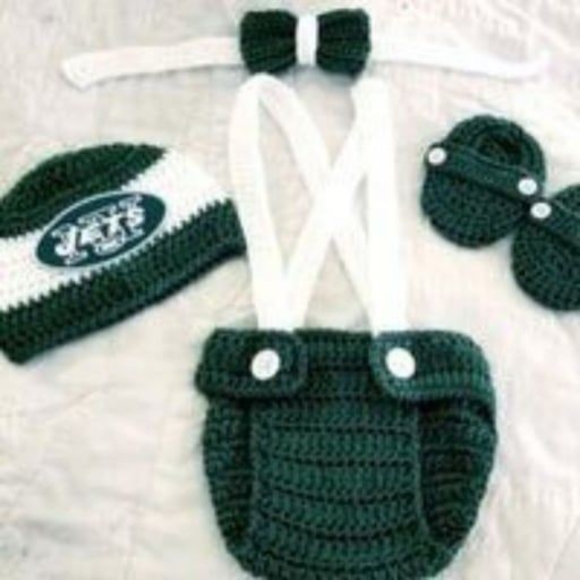 Crochet Baby Boy New York Jets Football Inspired Outfit Photo Prop - Picture 1 of 2